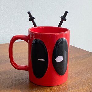 Deadpool Mug with Swords Spoon Set Marvel Coffee Cup Red Black Collectible